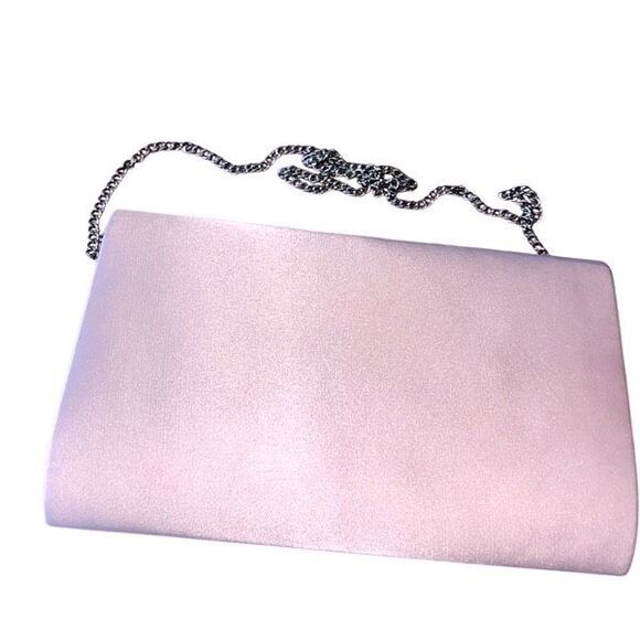Lunar Elegance Womens Satin Flap Chain Strap Clutch Evening Silver‎ Pale Pink OS - Picture 2 of 6